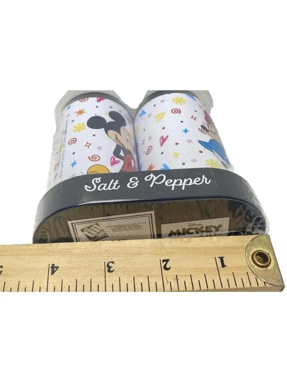 Disney Mickey Minnie Mouse Salt Pepper Shakers Tin Set w/ Display Tray New Cute